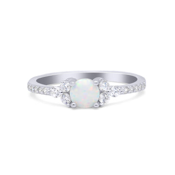 Petite Dainty Thumb Ring Round Lab Created White Opal Statement Fashion Ring Solid 925 Sterling Silver